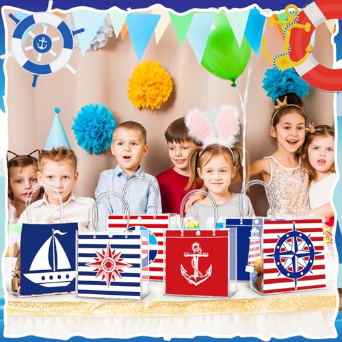 Image of Teenyyou 24 Pcs Nautical Clear Gift Bags with Handles Cruise Party Favors PVC Goodie Treat Candy Tote Plastic Gift Bags for Sailing Theme Birthday Party Supplies