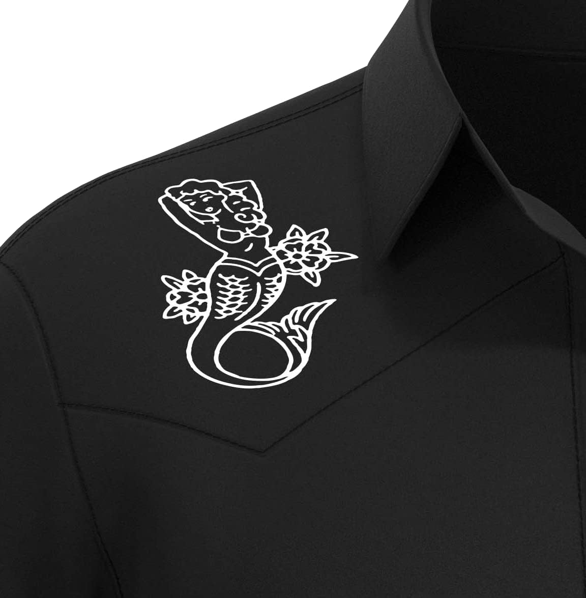 Rockabilly Black Short Sleeve Casual Button Down ~ Old School Traditional Mermaid