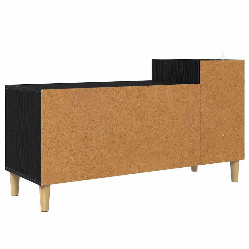 Szafka TV czarna o wyglądzie dębu, 100 x 35 x 55 cm, materiał drewnopochodny, uniwersalna podstawka pod telewizor, konsola multimedialna z drzwiami, meble do salonu
