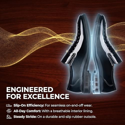 Image of Men's Vintage High Gloss Slip On Dress Loafer Shoes Formal Business Pointed Toe Patent Leather Loafers