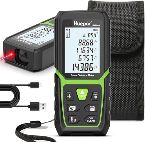 Télémètre Laser Numérique, Huepar 50m Mètre Laser numérique de Haute Précision avec Batterie Li-Ion et Capteur D'angle Électronique, Mesure Multiples M/In/Ft, Pythagore/Volume, Écran LCD Rétro-Éclairé