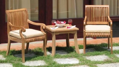 New Grade-A Teak 3Pc Set - 2 Giva Arm Chairs with Side/End Table #WHDSGV1