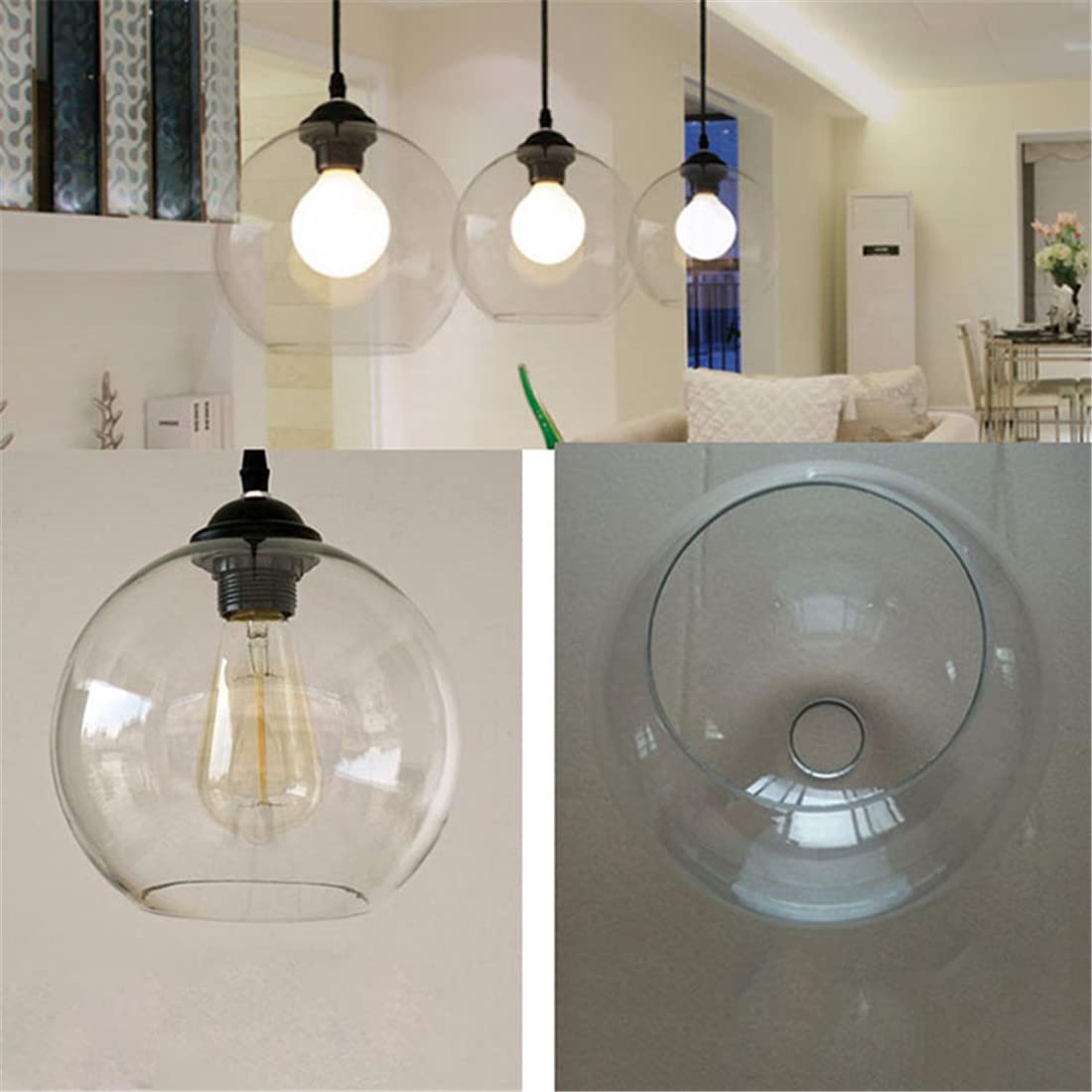 Sostituzione del Paralume della Lampada - Paralume sferico in Vetro Trasparente con Apertura a 2 estremità - D13cm D15cm D20cm D25cm D18cm - 1pz (D13cm)