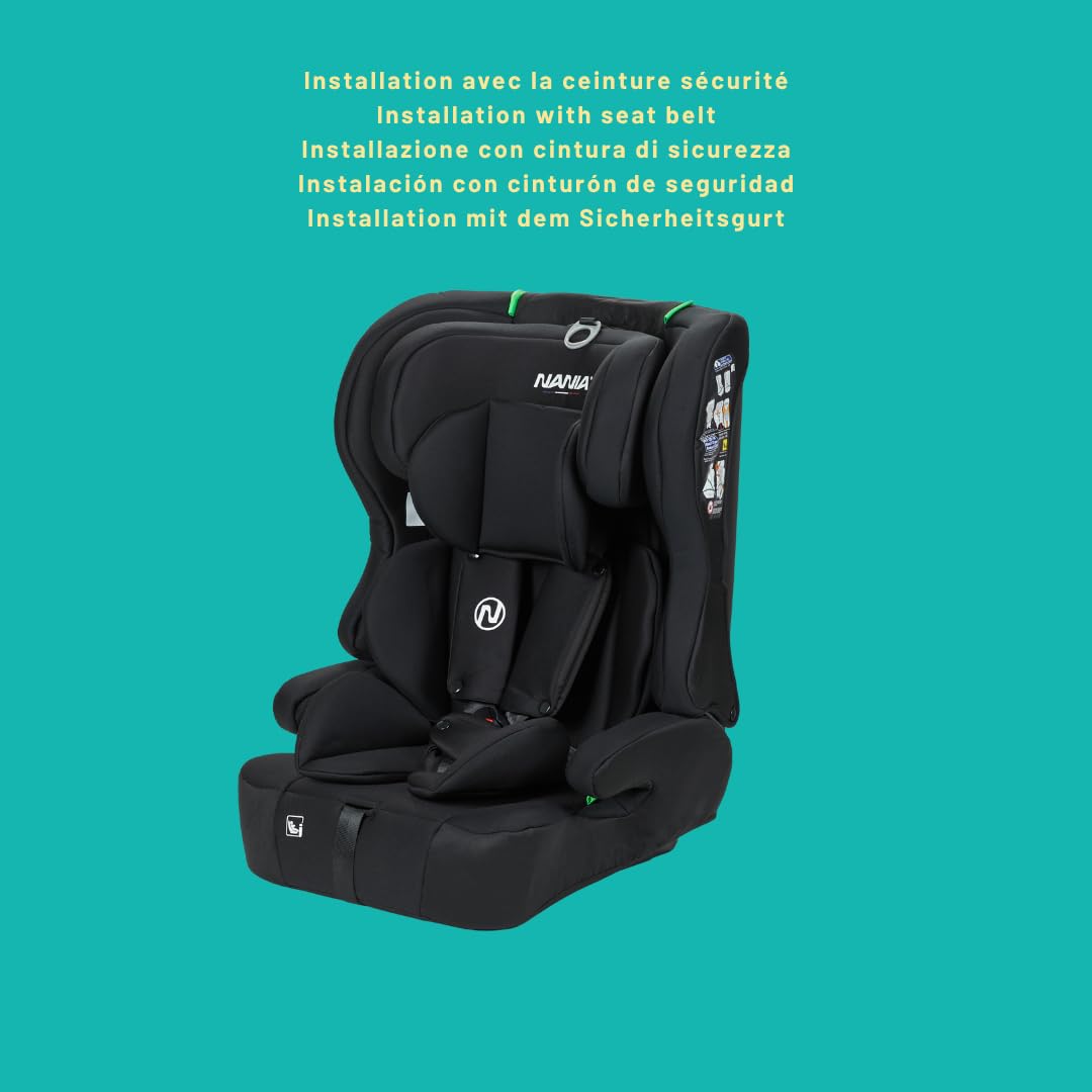 Nania Seggiolino Auto per bambini Rio I-size 76-150 cm - Gruppo 1/2/3 da 9 a 36 kg, 15 mesi a 12 anni, poggiatesta regolabile, imbracatura di sicurezza,fodera rimovibile - fissaggio a cintura
