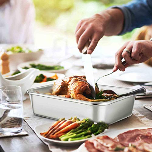 Teamfar Lasagna Pan Set Of 2, Brownie Pan Rectangle Cake Pan Stainless Steel, Heavy Duty & Healthy, Easy Clean & Dishwasher Safe, Brushed Surface-13 & 10 Inch #TOP2