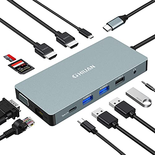 🛒 Crazy Deals USB C Hub HDMI Adapter 12 in 1 Type C Laptop Docking Station with 1Gbps Ethernet, Dual 4K HDMI, VGA, 4 USB Ports, 100W PD, GHIUAN Multiport Hub for Full-Featured Type C Port MacBook/Pro/Air/Windows