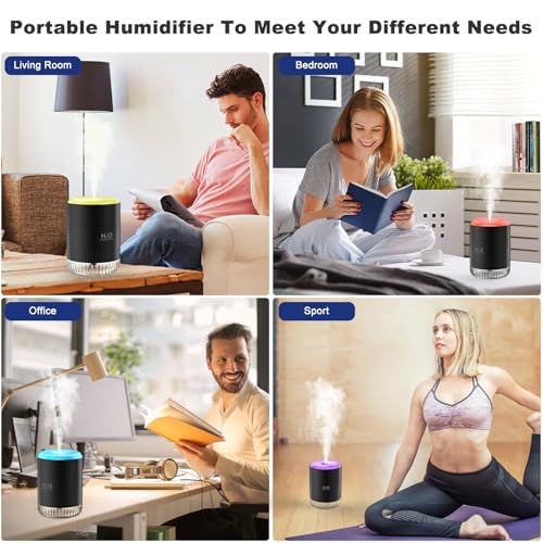 Image of Rechargeable Mini Humidifier with 7 Color Light, Small Personal Desktop Humidifier for Baby Bedroom, Office, Nursery, Travel with Auto Shut-Off, Super Quiet (Black)