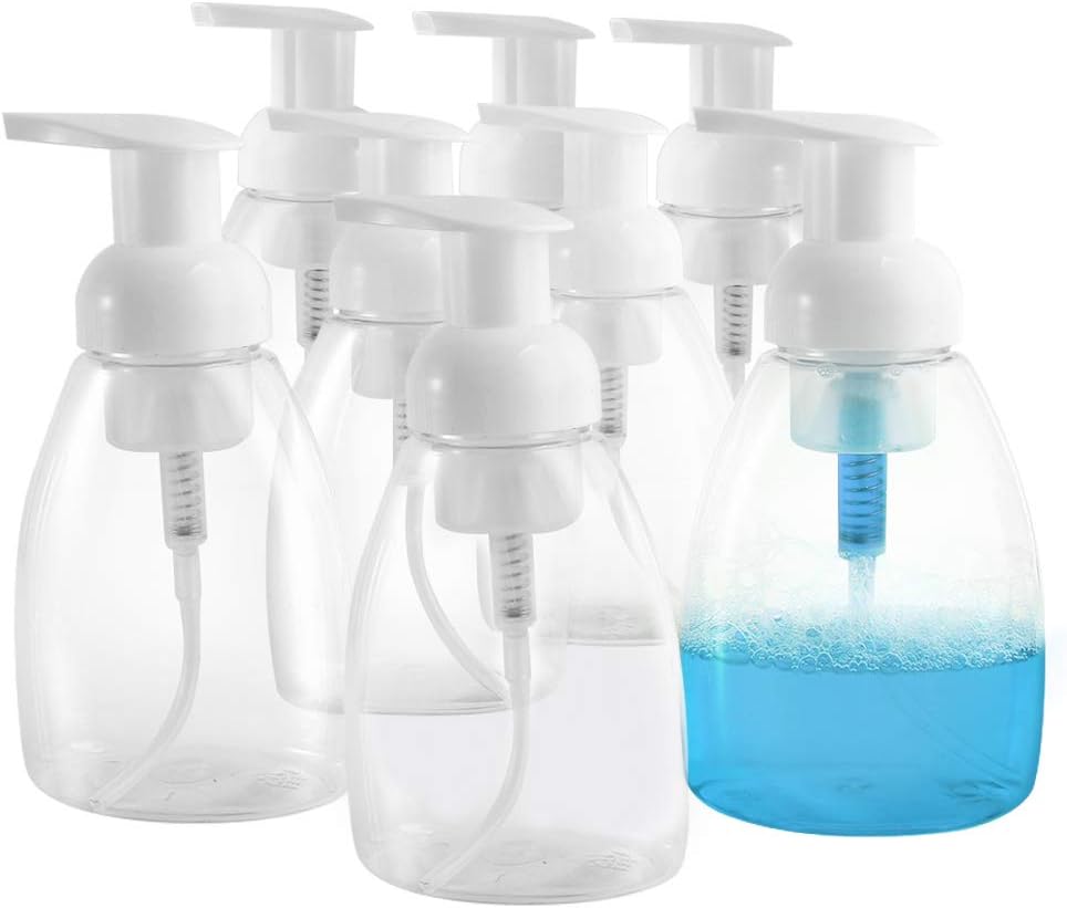 8 Pack,8.5 oz 250ml Foaming Liquid Containers,Foaming Soap Dispensers,BPA Free Refillable Bottles with Pump,Use to Store Homemade Liquid Soap Items,Body Wash and More