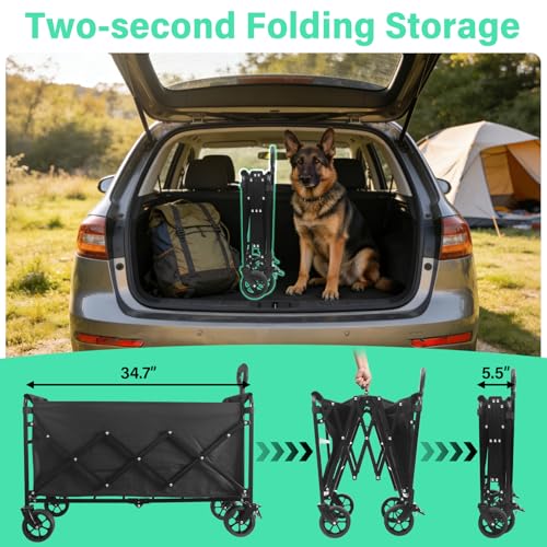 Image of Upgraded Heavy Duty Foldable Wagon - 550LBS Capacity, All-Terrain Wheels & Brakes, Large Collapsible Cart for Beach, Camping, Grocery & Sports (Black)