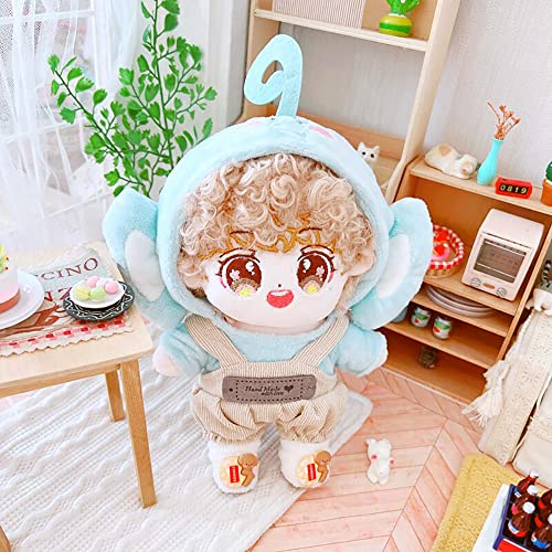 niannyyhouse Elephant Suit Dress Up Hoodie Corduroy Overalls Shoes 7.8in(20cm)Plush Doll Stuffed Figures Toys Clothes Accessories (Blue) - Image 2