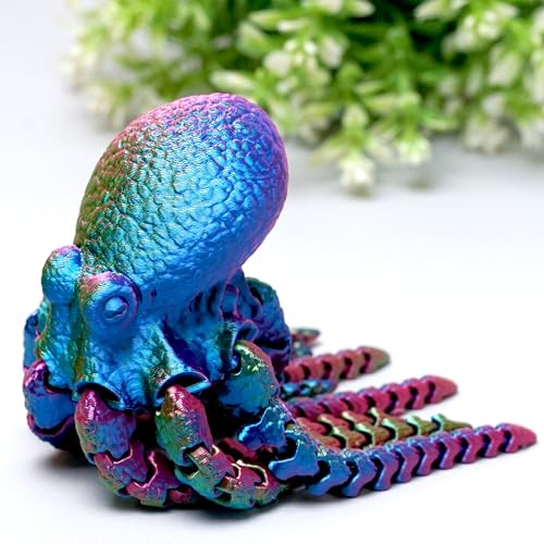 3D Printed Octopus Model,Flexible Realistic Articulated Animal Fidget Toys,Mystery Figurines Gifts for Easter,Executive Desk Funny Décor and Festival Collectible,Easter Basket Stuffers (RGB)