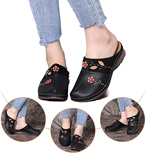 image for gracosy Clogs Shoes for Women, Summer Leather Slippers Loafers Slip on