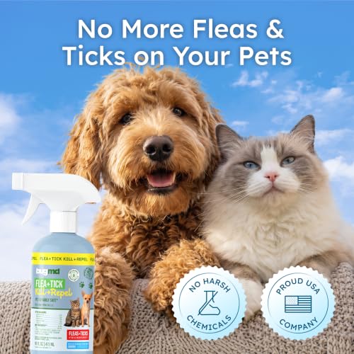 Image of BugMD Flea and Tick Spray for Dogs and Cats - Kills & Repels on Contact - Plant-Powered Flea Treatment for Home, Furniture & Carpet | Makes 32 oz