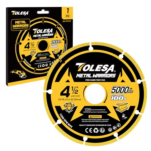 TOLESA Diamond Metal Cutting Discs 115 x 22.23mm Cut Off Wheel with 5000+ Cuts on Rebar Steel Iron and INOX 1 PC