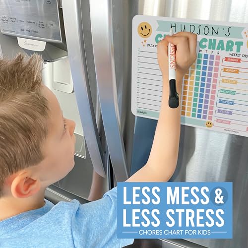 Image of Hadley Designs Magnetic Chore Chart for Kids Multiple Kids - Dry Erase Family Chore Chart for Fridge, Weekly Chores Checklist Kid, Behavior Charts for Home, Classroom Retro Chores Board in School