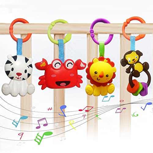 Image of YUNLOVXEE Baby Toys, Cartoon Animal Hanging Rattle Toys, Handbells Baby Rattles, Baby Bed Crib Car Seat Travel Stroller Toys for Infant, Best Birthday Gift for Newborn, 4 Pack