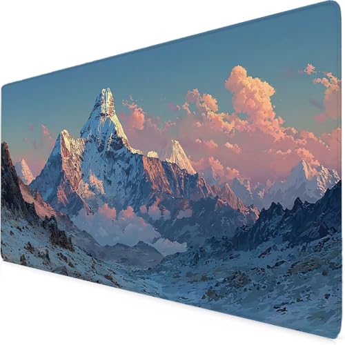 Tapis de souris XXL montagne enneigée 80x40 cm pour bureau et gaming 4-2060k