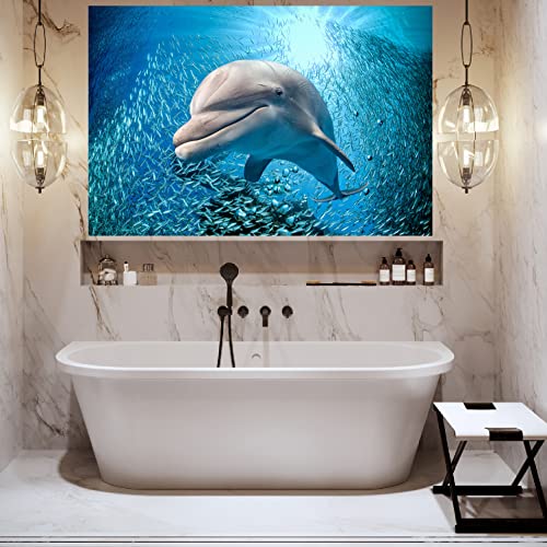 3D Ocean Wall Decal, Dolphin Wall Stickers Waterproof Removable Seascape Floor Stickers For Bathroom Bedroom Living Room Themed Decor 23.6"X35.5" #TOP2