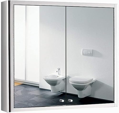 Spiegelschränke, Edelstahl-Badezimmerschrank, Spiegel, zweitüriger Badezimmer-Aufbewahrungsschrank, Badezimmer-Kosmetik-Aufbewahrungsschrank (Farbe: Silber, Größe: 80 x 70 x 13 cm) (Silber 8