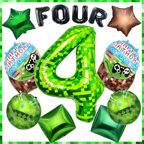 40 Inch Green Pixel Miner Number 4 Balloon Set