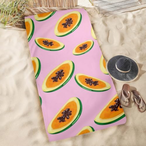 Toallas de baño portátiles para viaje con patrón de rodajas de papaya rosa, toalla de playa extra grande, suave, súper absorbente y de secado rápido, toalla multiusos para deportes, fitness y yoga, 31" x 71"