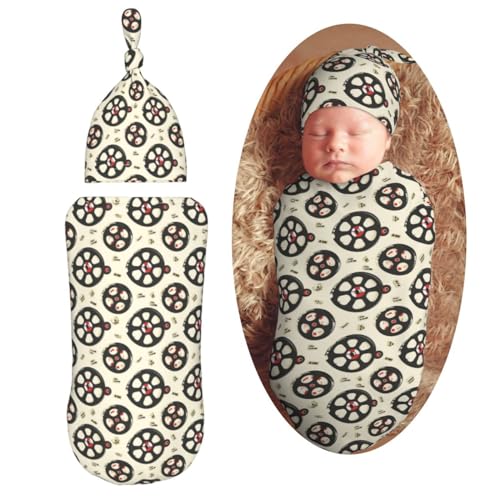 Image of Movie Reel Theme Newborn Swaddle Blankets Hat Sets Soft Baby Receiving Blanket Swaddle Sack for Baby Shower Infant Boy Girl Gift