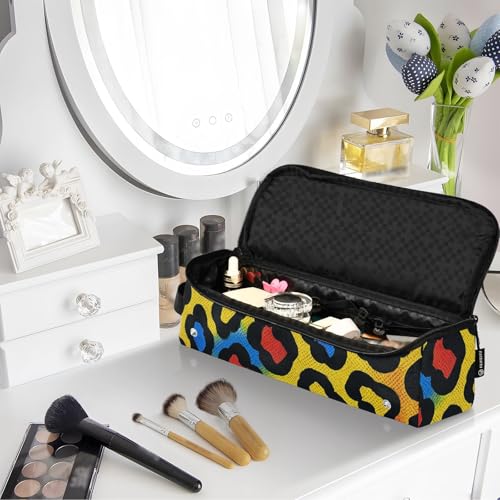 Bolsa de viaje para herramientas de cabello con tapete aislante removible resistente al calor, doble capa, estampado de leopardo sin costuras miniatura 7
