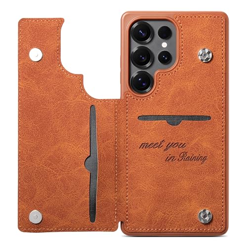 Image of Cubix Wallet Series Back Cover Case for Samsung Galaxy S25 Ultra | PU Leather Card Holder Flip Cover | 2 Card Slots | Slim TPU Shockproof Design | Camera Protection (Brown)