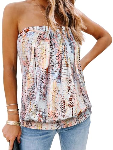 Image of Women's Tube Tops Summer Casual Tank Strapless Off The Shoulder Tunic Shirt
