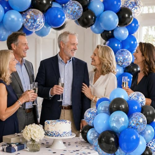 Image of Blue and Black Balloons, 60pcs 12 Inch Dark Royal Pearl Light Blue Black Balloons with Confetti Balloon for Boys Men Birthday Graduation Class of 2026 Video Game Retirement Father's Day Party Decor