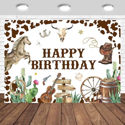Tcoyodw Cowboy Happy Birthday Backdrop 7x5ft Wild Western Theme Cowboy Backdrop for Happy Birthday Party Decorations Photography Background Banner Photo Studio Props