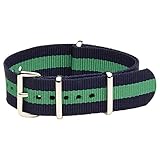 Clockwork Synergy® Classic Nylon Ballistic watch straps bands (20mm, Navy/Green)