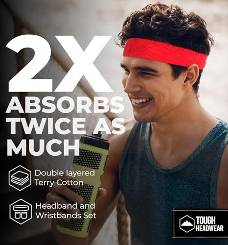 Image of Tough Headwear Terry Cloth Headband - Sweat-Wicking Running Head Band - Basketball Accessories - Headband for Washing Face