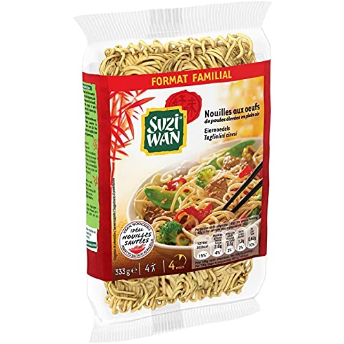 SUZI WAN - Nouilles Aux Oeufs 333G - Pâtes Asiatiques Fraîches pour une cuisine authentique et savoureuse. - Lot De 4 - Vendu Par Lot