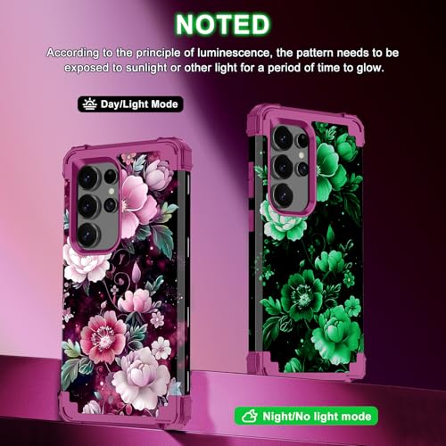 Rancase for Galaxy S25 Ultra Case,Three Layer Heavy Duty Shockproof Protection Hard Plastic Bumper +Soft Silicone Rubber Protective Case for Samsung Galaxy S25 Ultra 5G,Glow in The Dark-Plum Red - image 3