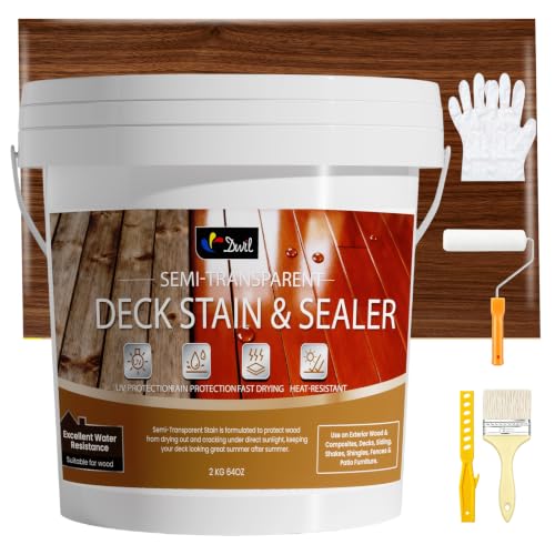 DWIL Wood Stain and Sealer in One Water Based Semi-Transparent Outdoor Wood Stain for Decks Fences Patio Furniture and Outdoor Wood Projects Fast Drying Low Odor (64oz Peach Wood)