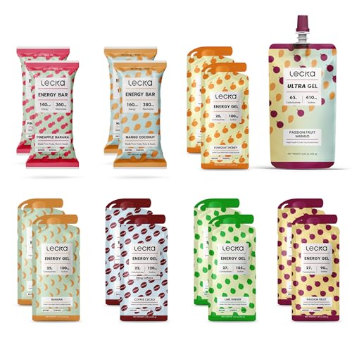 Image of Lecka Ultimate Energy Sample Pack - 15 Count: Gels, Bars and Ultra Gel - Real Fruit, No Maltodextrin, Vegan, Gluten-Free - All Flavors (15 Count)