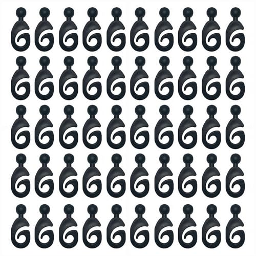 50 Stück Kunststoff-Haken für Pavillon-Vorhänge, gleiten reibungslos, Duschvorhangringe für Vorhänge, schwarze Duschvorhangringe, rostfrei, unsichtbare Vorhangschienenhaken für Outdoor-Pavillon
