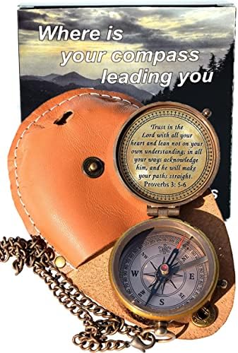 Brass Compass W/Proverb3:5-6,Confirmation Christian Gifts for Women Jesus Religious Gift for Teen Girls Birthday for Mom Grandma Graduation Easter Gift for Daughter Son w/Bible Verse