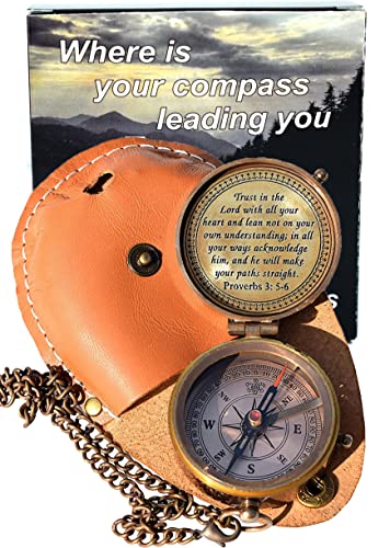 Brass Compass W/Proverb3:5-6,Confirmation Christian Gifts For Women Jesus Religious Gift For Teen Girls Birthday For Mom Grandma Graduation Easter Gift For Daughter Son W/Bible Verse #TOP7