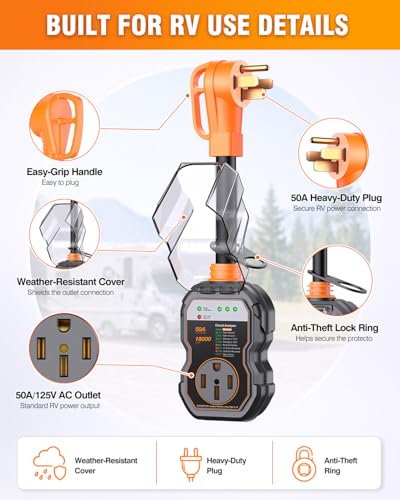 Image of GAERGO 2026 πππππ¬π RV Surge Protector 50 Amp, High 18000J RV Circuit Analyzer, IP68 Weatherproof Heavy Duty RV Electrical Protection for Campers & Travel Trailers