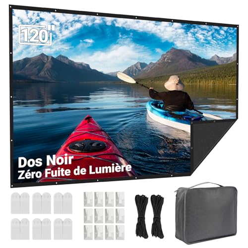 Écran Projecteur Portable 120 Pouces Extérieur- LEORFI Fond Noir Amélioré Opaque - Toile de Projection Intérieur/Extérieur - Écran Projecteur Pliable...