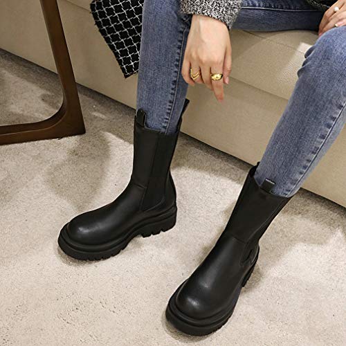 Parisuit Women's Lug Sole Platform Chelsea Boots Flat Low Heel Ankle Boots Goth Chunky Booties4