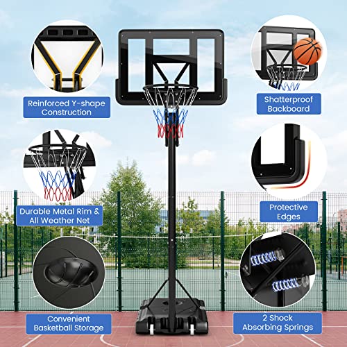 Gymax Basketball Hoop, Grip-And-Pull 8-10 Ft Height Adjustable Basketball Goal With 52" Shatterproof Backboard, 18’’ Solid Metal Rim & Extra Weight Bag, Outdoor Basketball System For Kids Teens Adults #TOP4