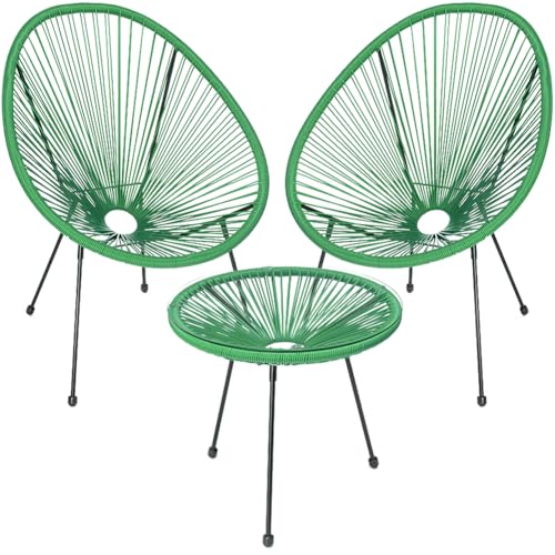 Shally Dogan Freddy Gartenmöbel-Set aus Polyrattan, 2 Plätze mit Tisch, 2 Eiersesseln, 1 Gartentisch, Wohnzimmer, Terrasse, Restaurant, Bistro, Bar (Minzgrün)