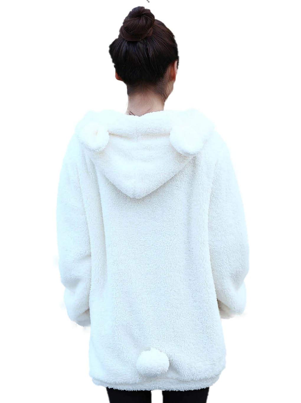 Fluffy Kawaii Bunny/Bear Hoodie Ears&Tail Animal Top Cute Rabbit Zip Jacket Winter Women Girl Sweet Sweater Coat