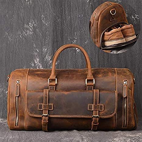 Vintage Crazy Horse Leather Men's Travel Duffle Luggage Bag4