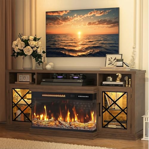BREEZEHEAT 65 Electric Fireplace TV Stand with Storage