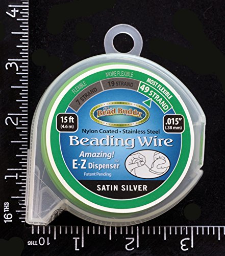 Bead Buddy 49 Strand Beading Wire Satin Silver 15 Feet .015 Inches Thick-Soft, Flexible And Strong Beading Wire-Jewelry Making Supplies #TOP5