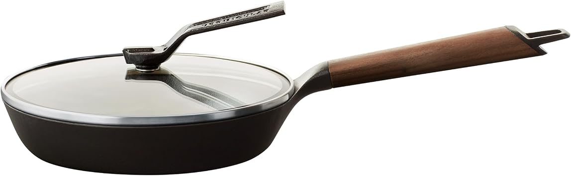 Vermicular Frying Pan & Glass Lid | 20cm 7.9" - Walnut Wood Handle